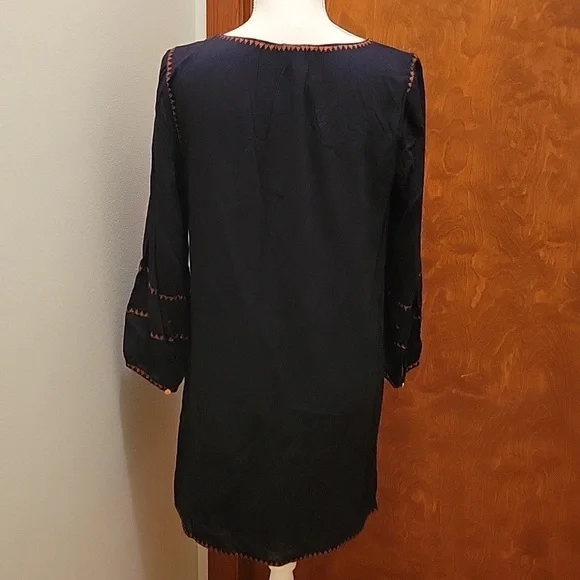 Madewell | Black Embroidered Signal Dress with Orange Stitching in size Small - Picture 7 of 11
